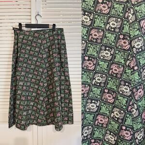 Vintage Linaline Green Floral Print Flared Skirt